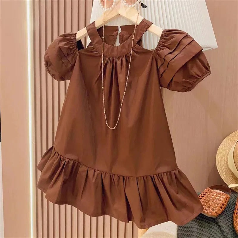 Coffee bubble sleeve dress