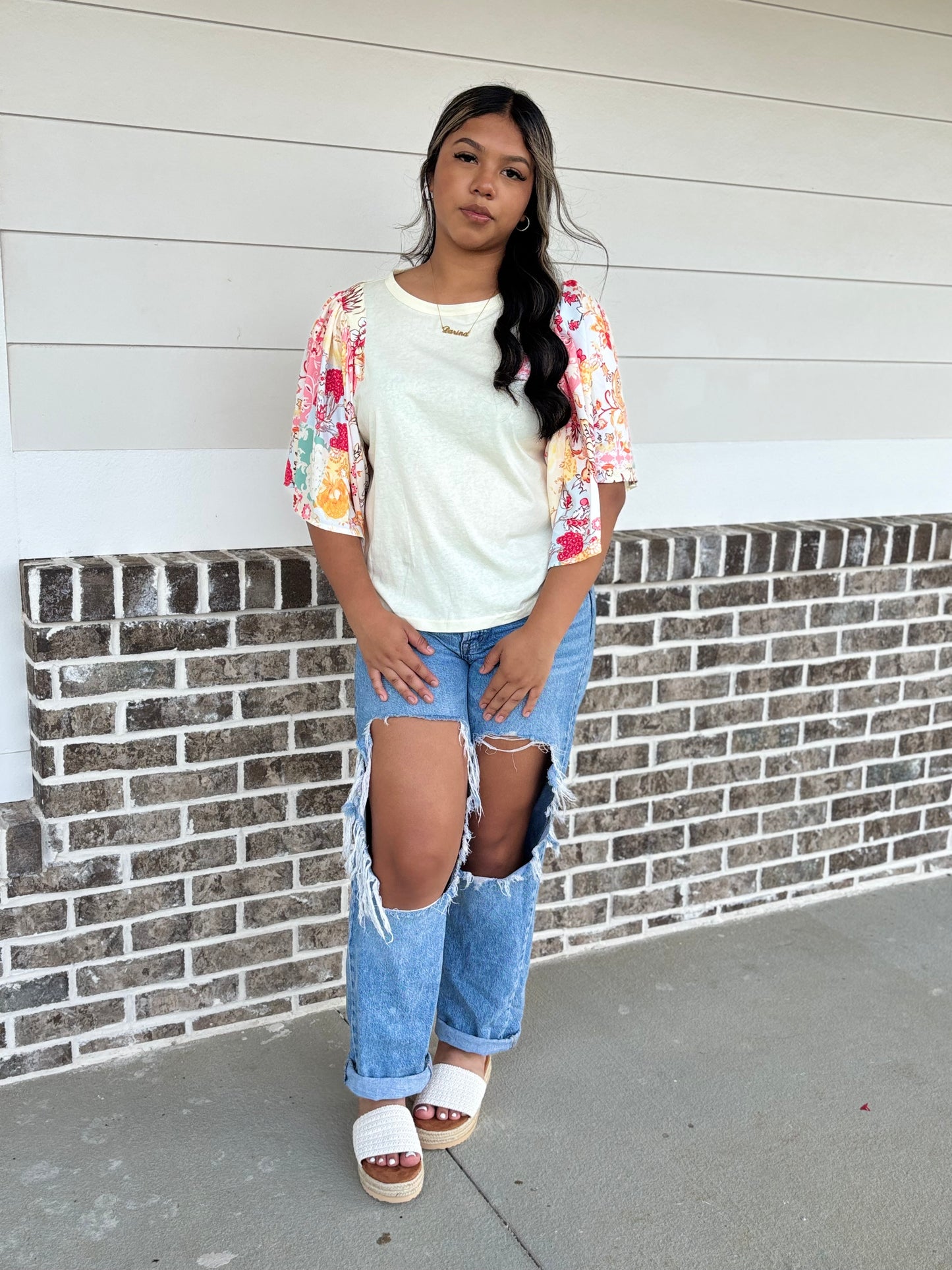 Flutter Sleeve Beige blouse