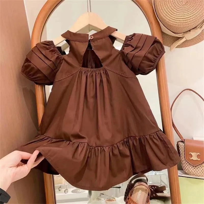 Coffee bubble sleeve dress