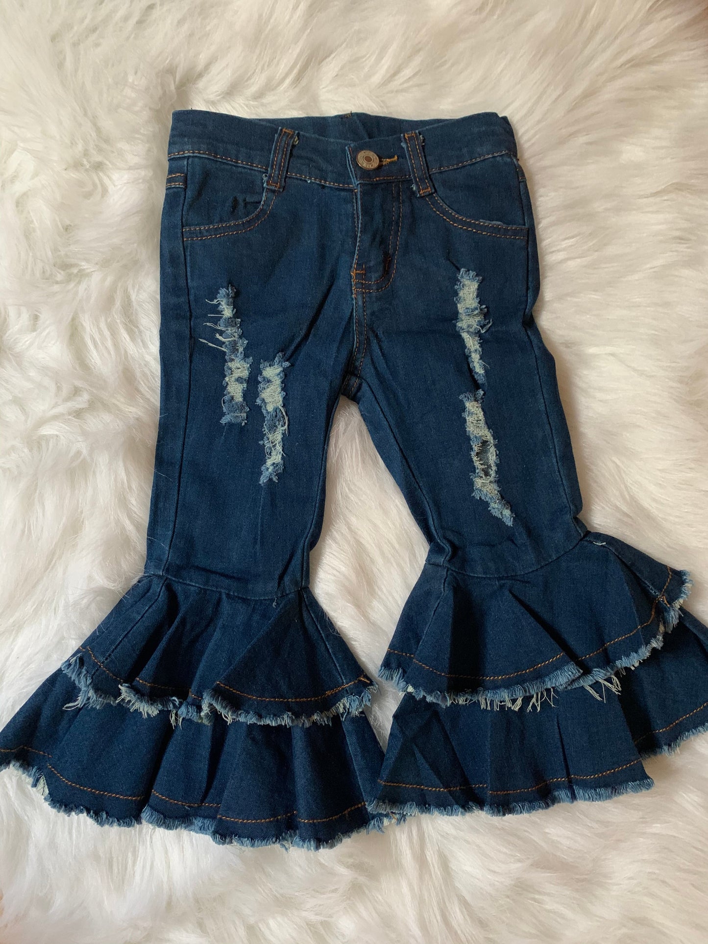 Ruffle distressed denim