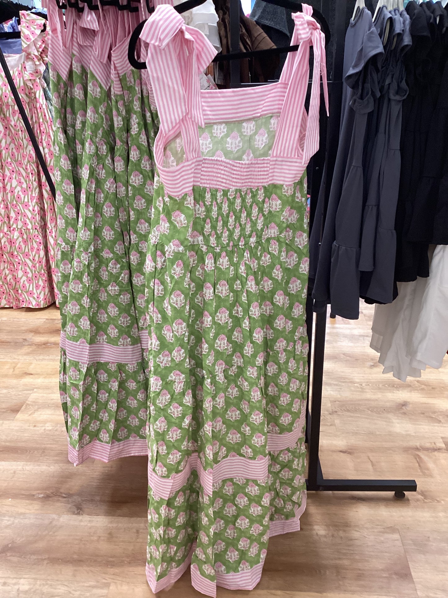 Green Dress with pink florals