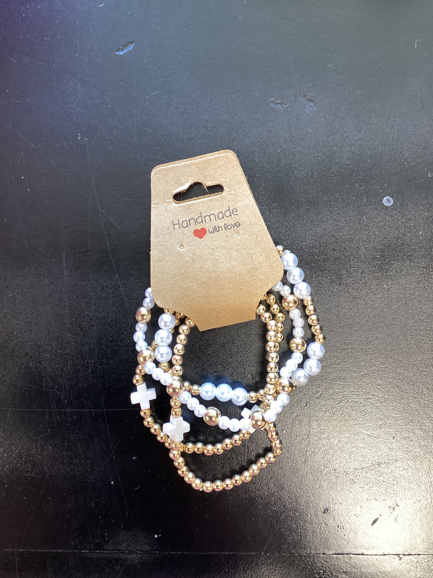 Gold and White Pearl Bracelet Stack