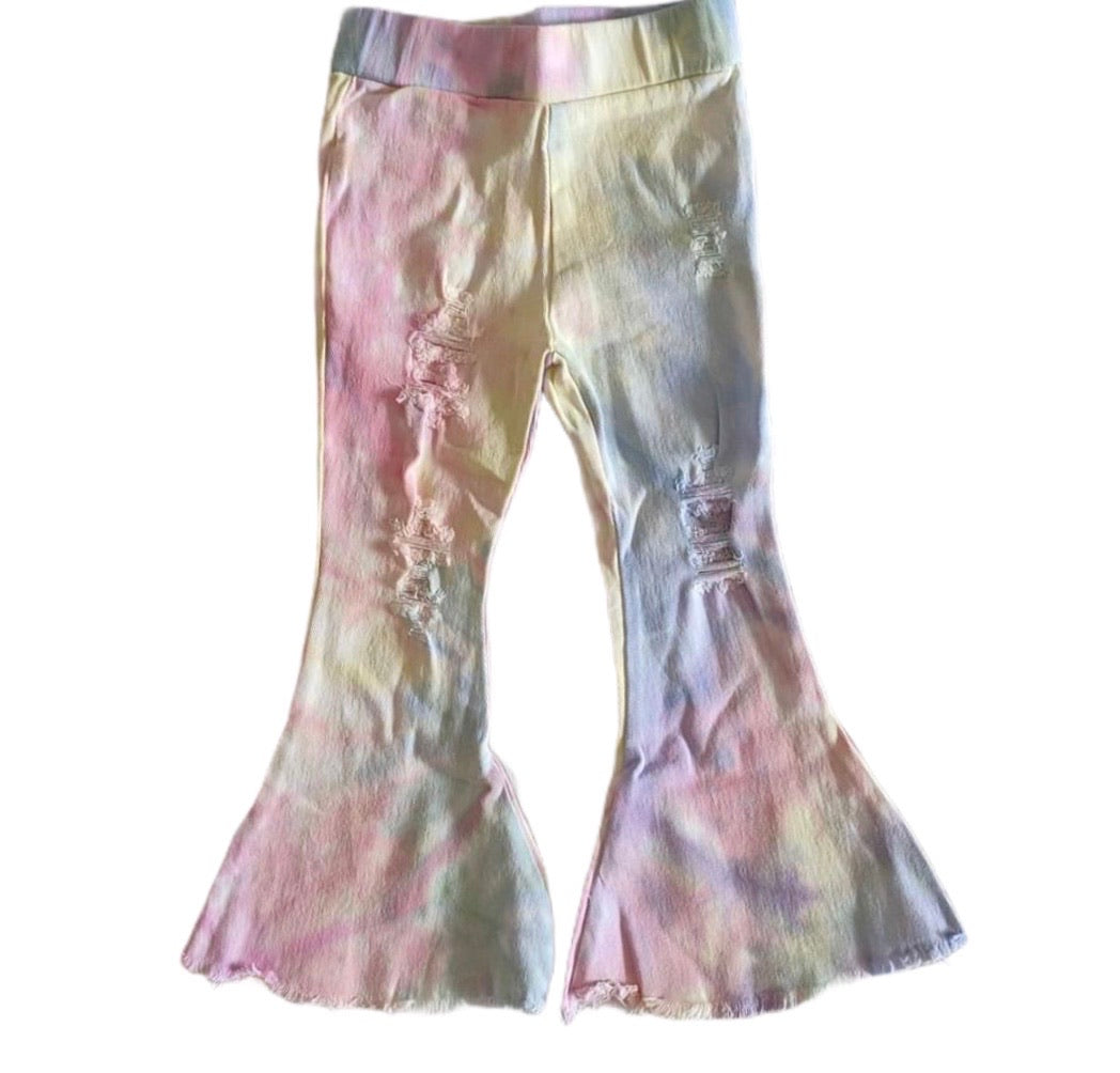 Tie-dye distressed denim
