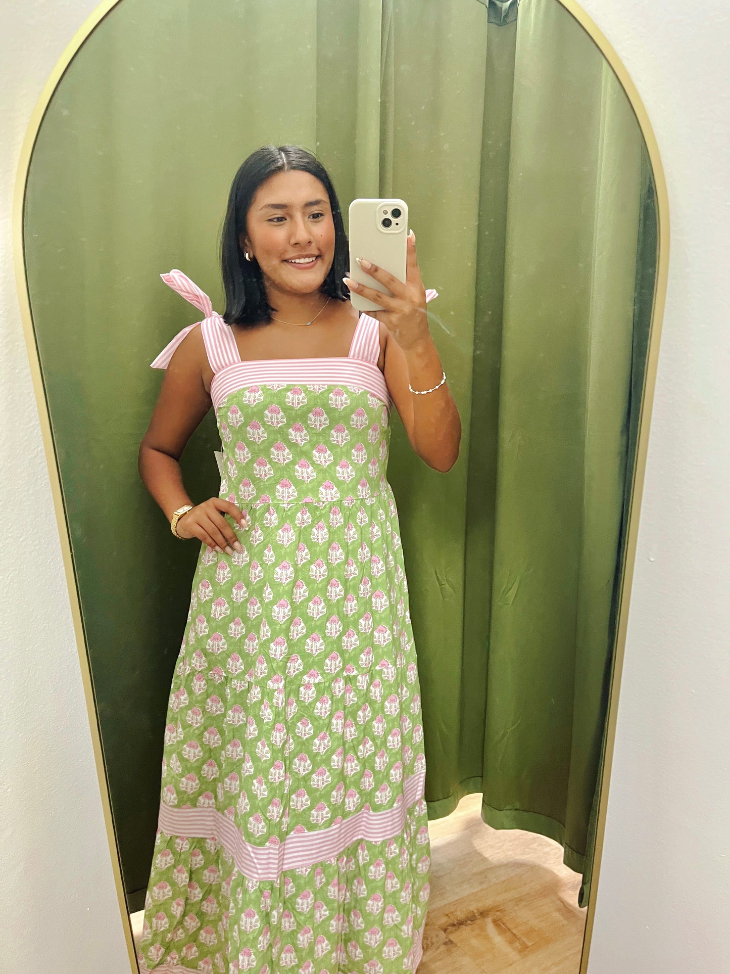 Green Dress with pink florals