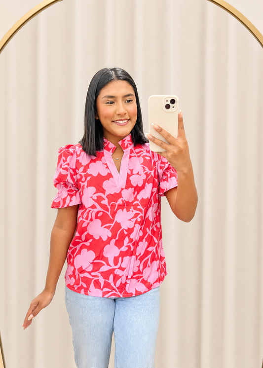 Red and Pink Floral blouse