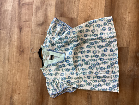 Blue ruffle v-neck blouse