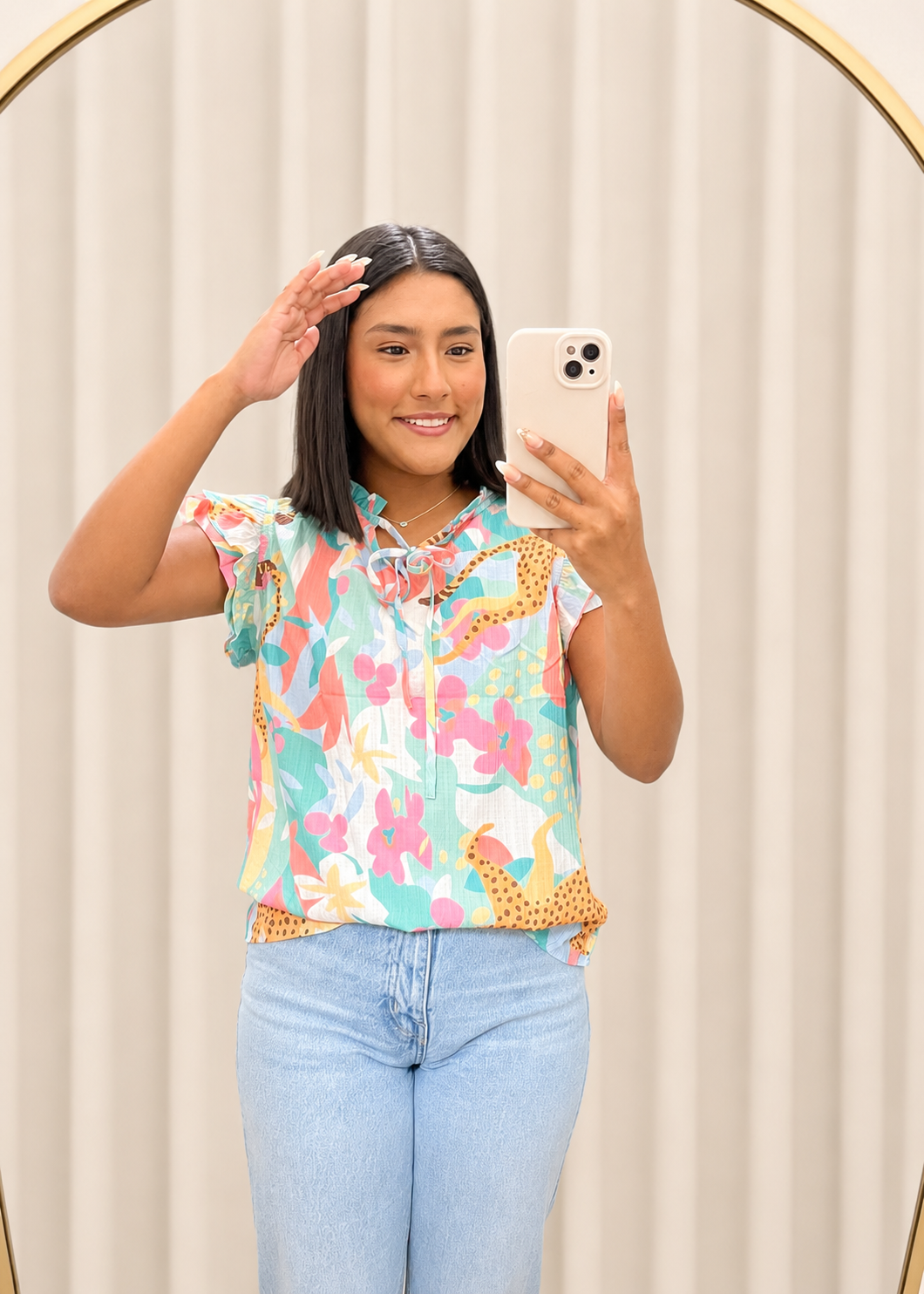 Green and Pink Cheeta Blouse