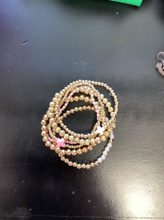 Big Pink and Gold Bracelet Stack