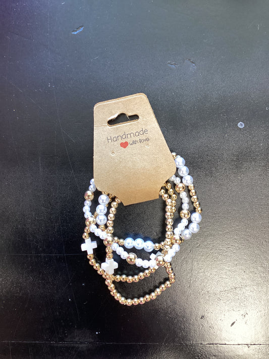 Gold and White Pearl Bracelet Stack