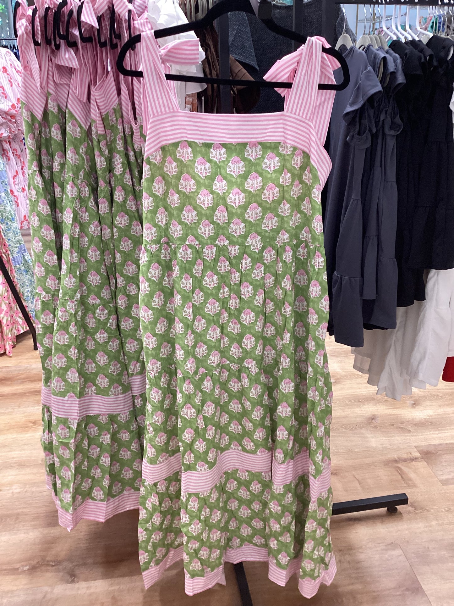 Green Dress with pink florals
