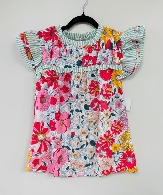 Pink Floral Ruffle sleeve Blouse