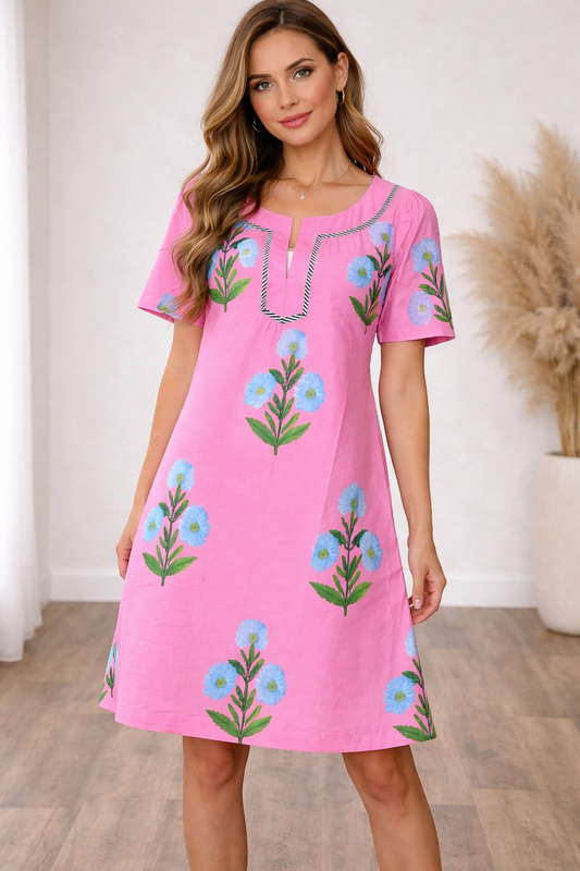 Short Pink Flower Dress