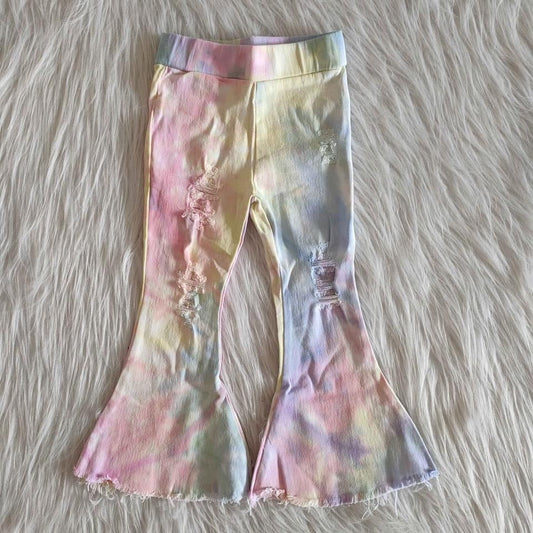 Tie-dye distressed denim