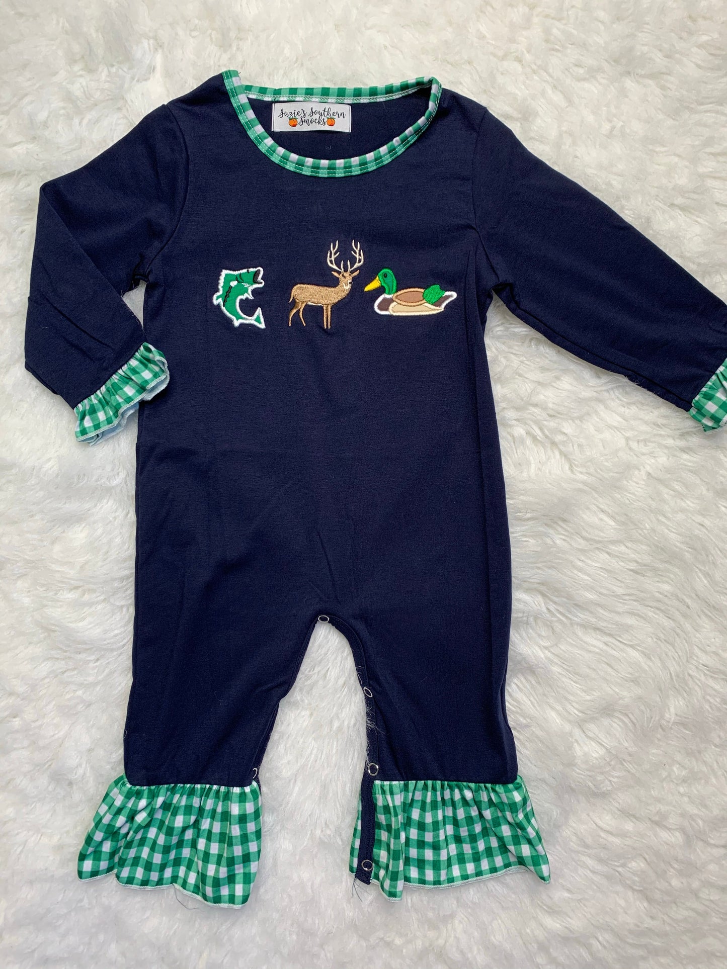 Girl fish, deer, duck romper