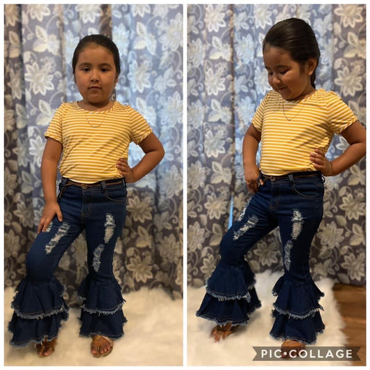 Ruffle distressed denim