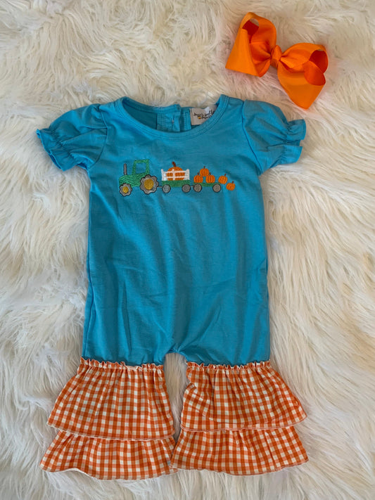 Tractor pumpkin girl romper
